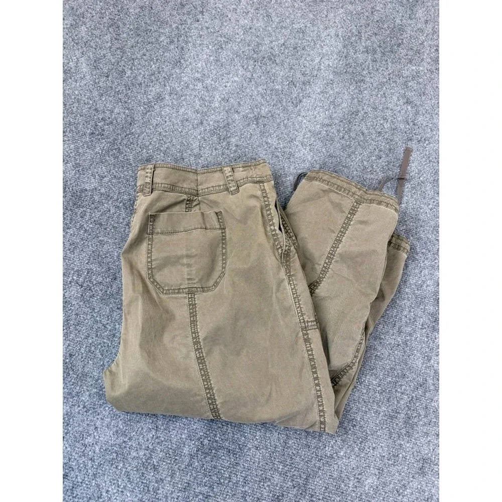 Eileen Fisher Cropped Green High Rise Capri Pants Drawstring Hem Pockets Size 12